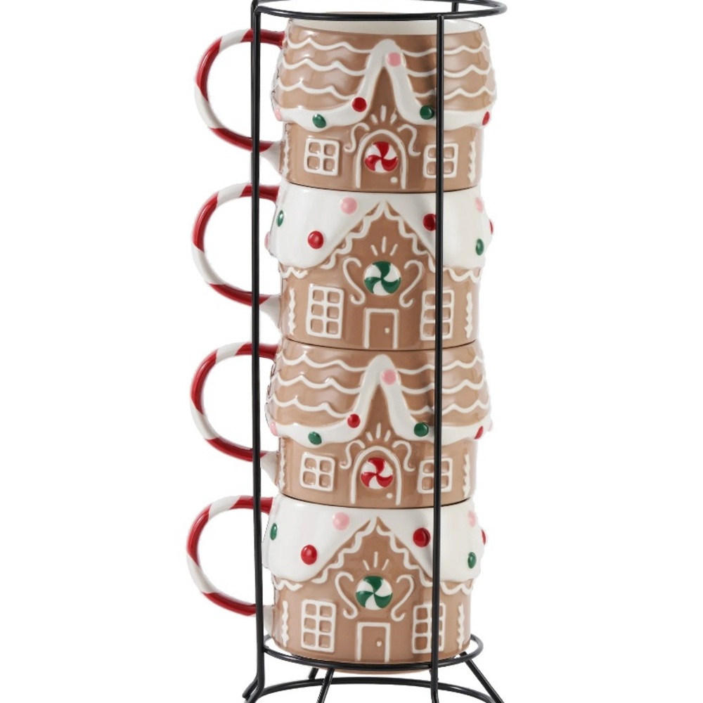 Gingerbread House Stackable Mug Set - Brown and White